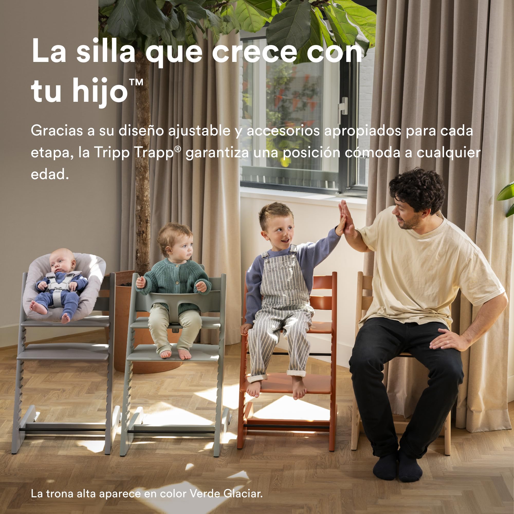 Trona Tripp Trapp de Stokke, Natural (Incluye Silla + Baby Set 2) con Newborn Set (Grey) - Diseño Seguro, Ajustable y Ergonómico