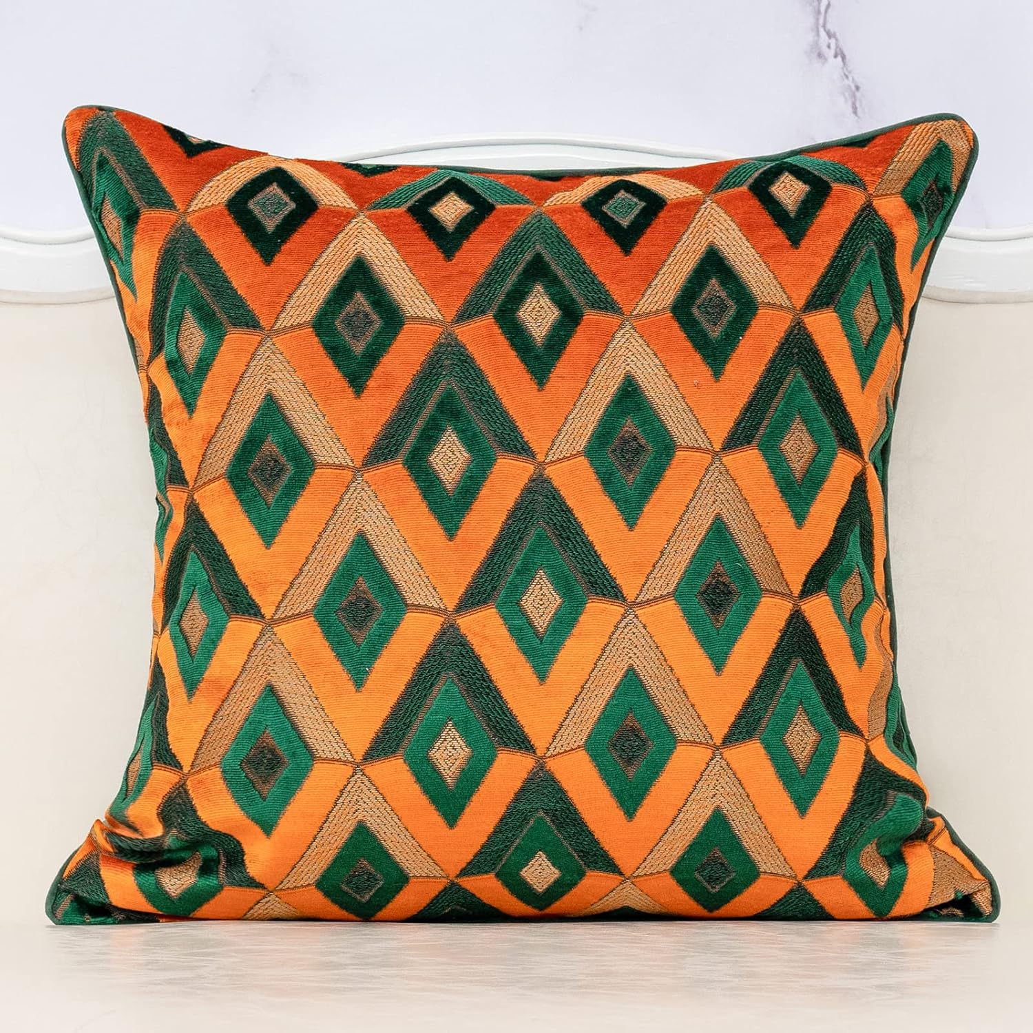 Plaid Velvet Geometric Pillow Cover