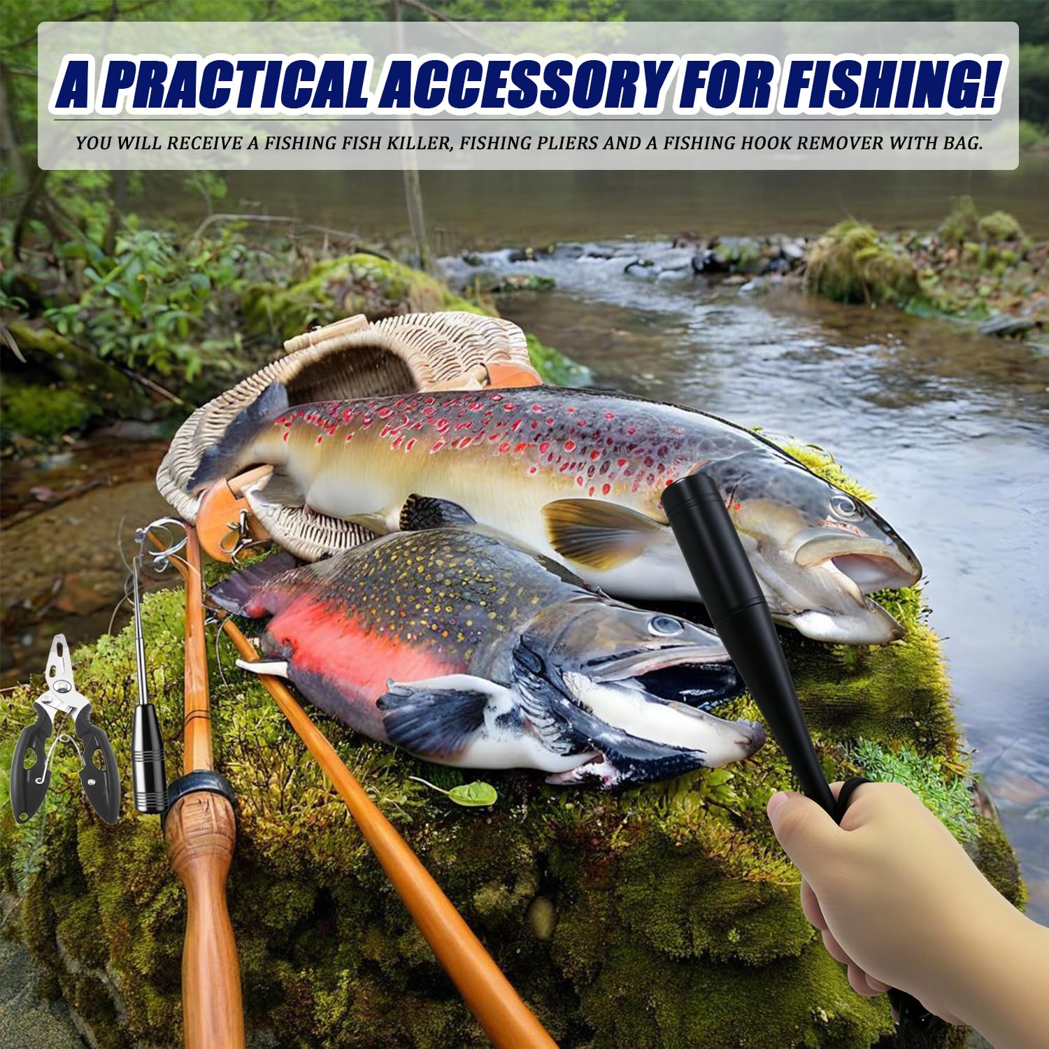 Pesca Accessori Set 3PCS Ammazza Pesci in Alluminio Bastone per Pescare Mazza da Pesca in Alluminio Slamatore Pesca Fishing Tool Set