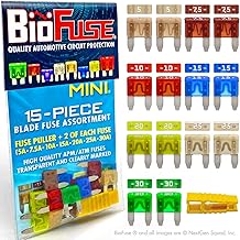 Mini APM ATM 15 Piece Automotive Car Fuse Assortment Pack: Set of 15 Mini Blade Fuses + Fuse Puller 5A 7.5A 10A 15A 20A 25A 30A