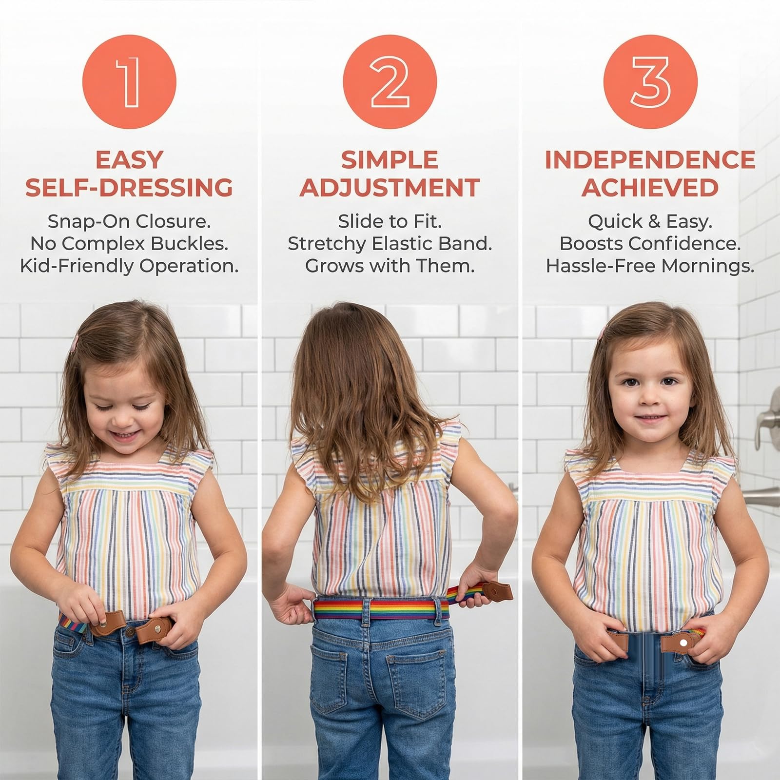 Cinturón de Niños Ajustable Elástico Sin Hebilla, 6 Colores + 3 Pares de Hebillas, 35-51 cm