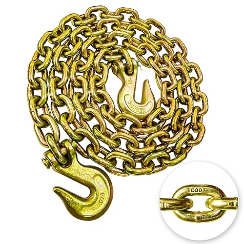 Miniatura 89 de G80 - Cadena de transporte de 3/8 pulgadas x 25 pies de seguridad/carpeta con ganchos de agarre de horquilla 7,100 libras, cadena de registro