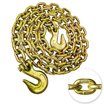 YATOINTO G80 Transport Binder Chain 1/2 Inch x 10 Foot Safety/Binder Chain with Clevis Grab Hooks 12,000 lbs Safe Working Load Logging Chain for Transporting Towing Tie Down Binding Equipment