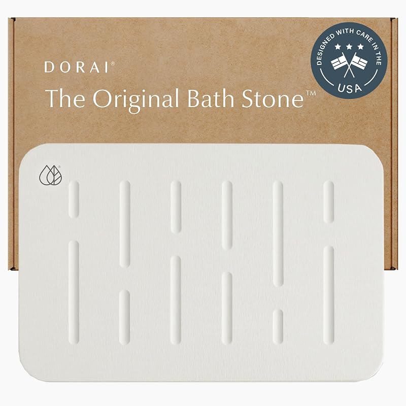 Dorai Home Stone Bath Mat - Premium Diatomaceous Earth Bath Floor Mats with Non-Slip Base, Fast-Drying Modern Shower Mat for Bathroom | Rain Sandstone - 23.6"x15.4"