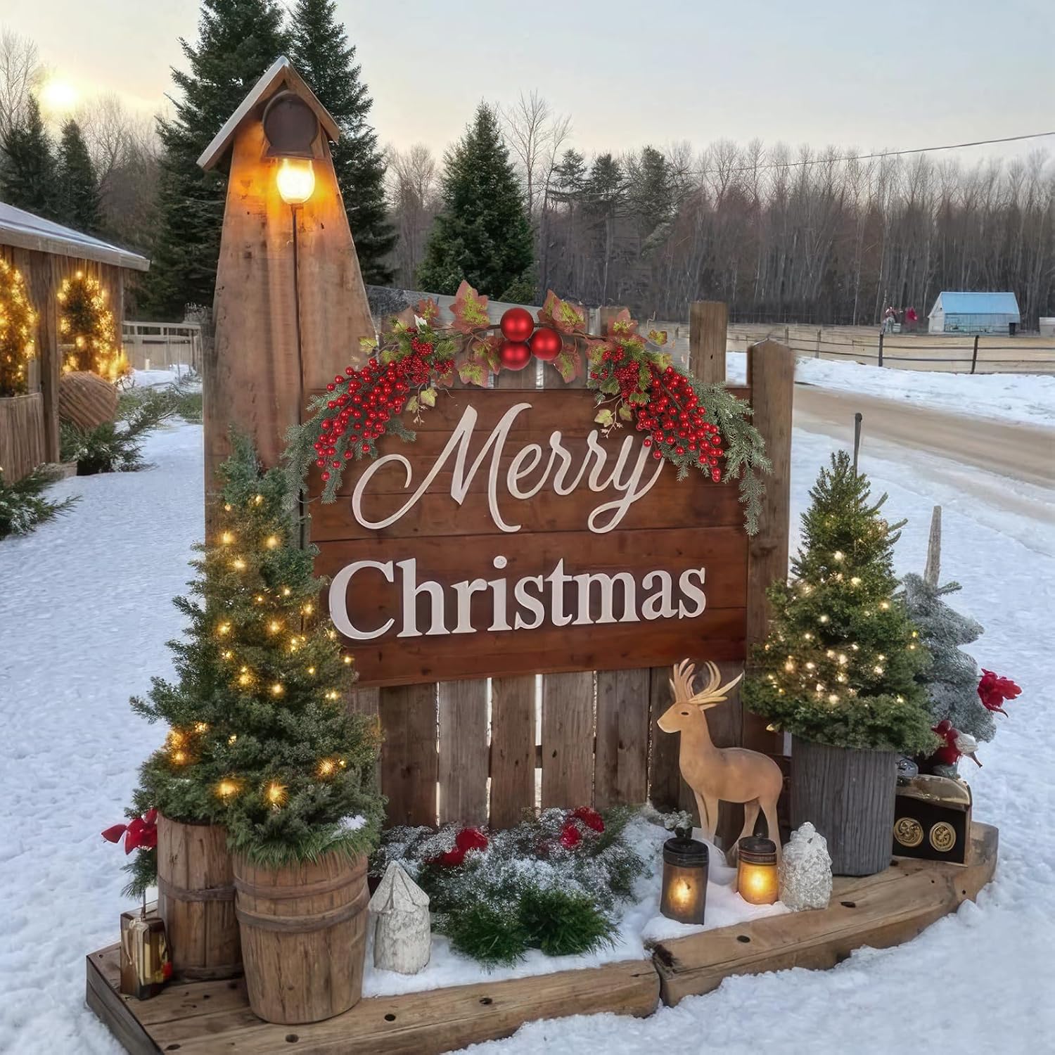Christmas Swag for Front Door 49" Artificial Door Swag Xmas Decorative with Red Berries Xmas Balls Christmas Swags for Stair Fireplace Mantle Mailbox Window Holiday Decor
