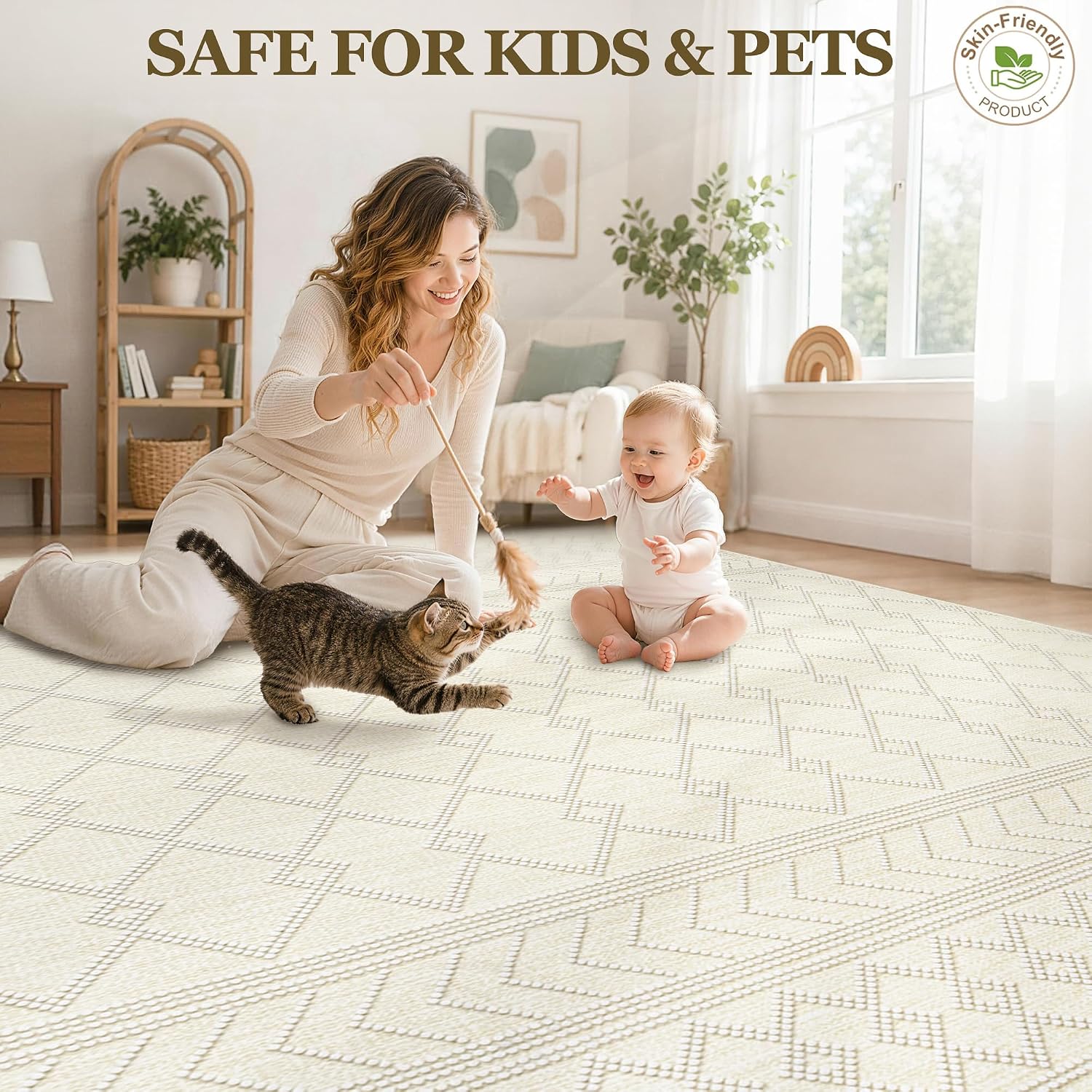 Gent drizz 5x7 Area Rug for Living Room,Washable Beige Rugs Non Slip Low Pile Modern Geometric Carpet Neutral Large Soft Rug for Bedroom Dining Room Home Office Decor(Beige,5'x7')