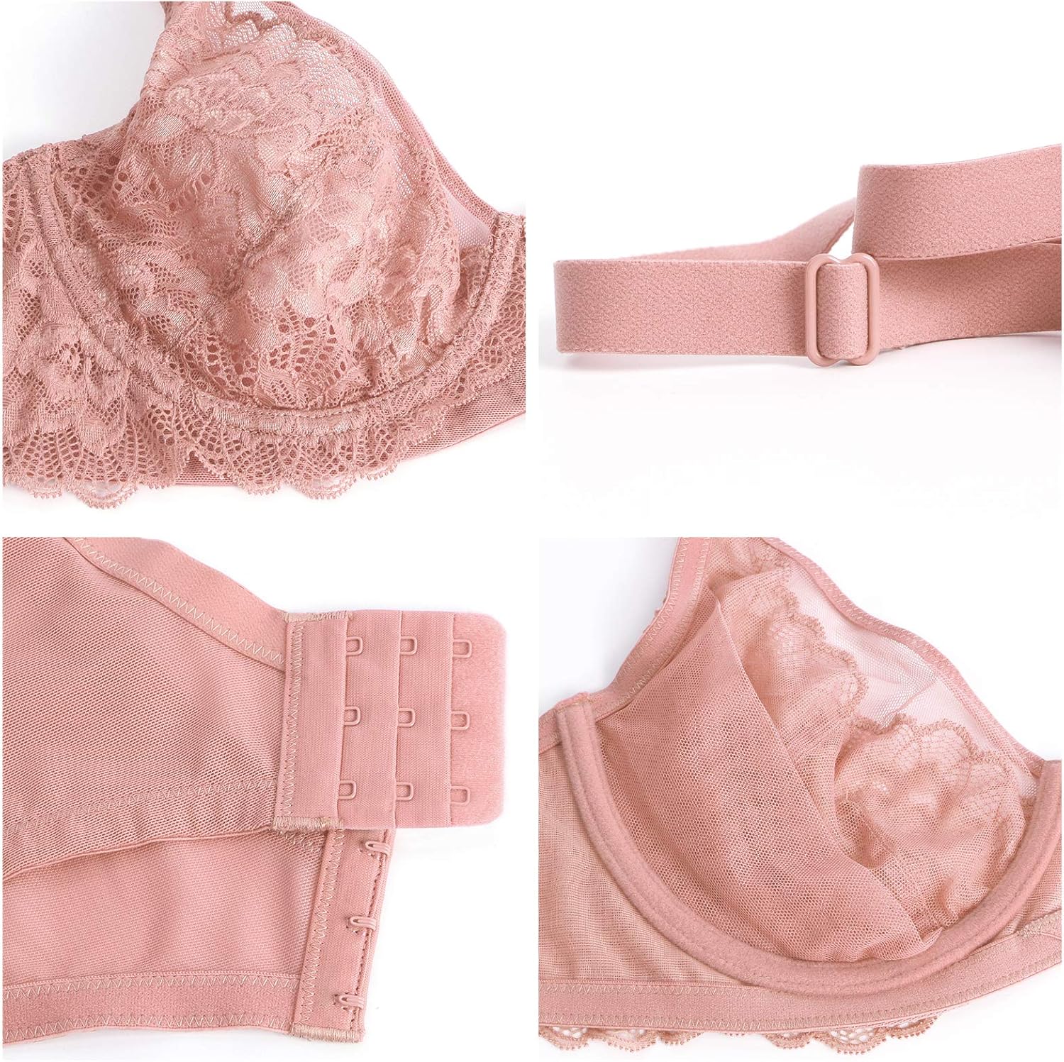 HSIA Minimizer Bras for Women Full Coverage, Unlined Lace Sexy Plus Size Underwire Bra for Large Breasts Coral - Image 6