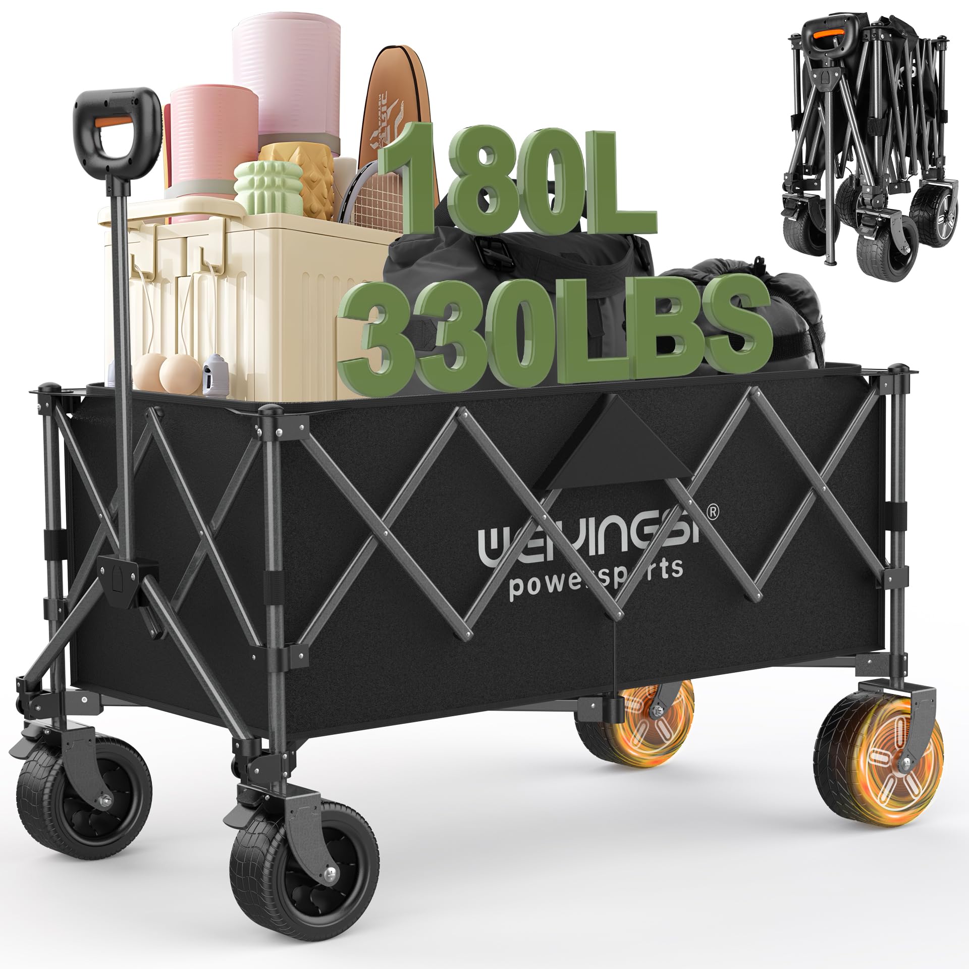 Electric Collapsible Wagon - Heavy Duty Utility Cart with Wheels - All Terrain Electric Wagon Cart Foldable - 6 Miles of Long Battery Life