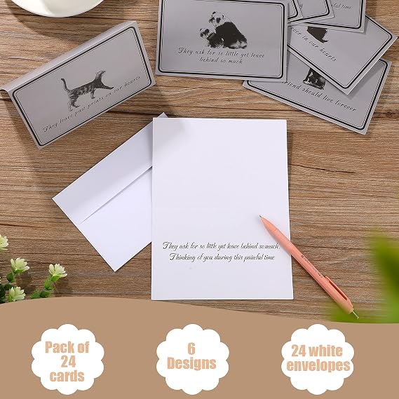 Chinco 24 Pieces Sympathy Loss of Pet Card Thick Sympathy Greeting Cards Pet Condolence Cards Dog Bereavement Cards with Envelopes for Dogs Cats Grooming