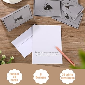 Chinco 24 Pieces Sympathy Loss of Pet Card Thick Sympathy Greeting Cards Pet Condolence Cards Dog Bereavement Cards with Envelopes for Dogs Cats Grooming