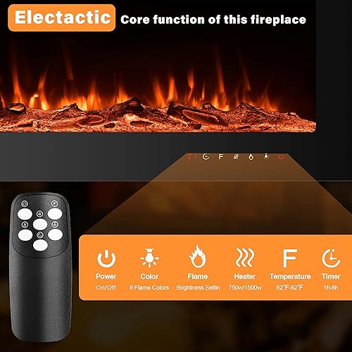 Miniatura 5 de Chimenea eléctrica de 30 pulgadas, chimenea montada en la pared, chimenea LED con troncos, chimenea eléctrica empotrada con control remoto, chimenea