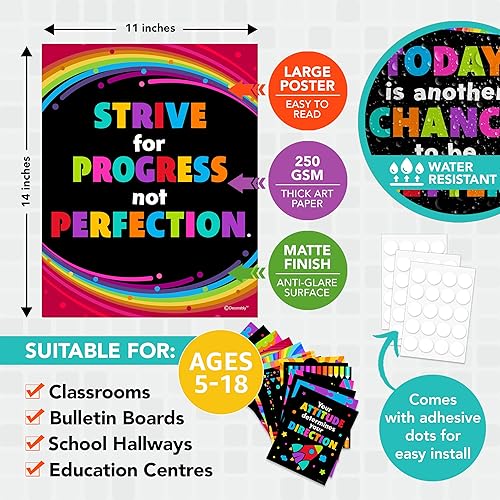 Miniatura 2 de Decorably 15 carteles motivacionales de pizarra para niños, 11 x 14 pulgadas, laminado mate, decoración de pared motivacional para aulas, tablones