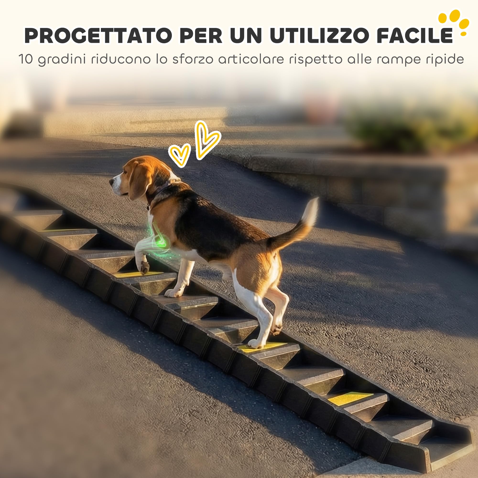 PawHut Rampa Pieghevole per Cani per Auto e Letti Alti, Scala per Cani Portatile a 10 Gradini con Strisce e Piedini Antiscivolo, Leggera, Supporta Fino a 68 kg, Nero