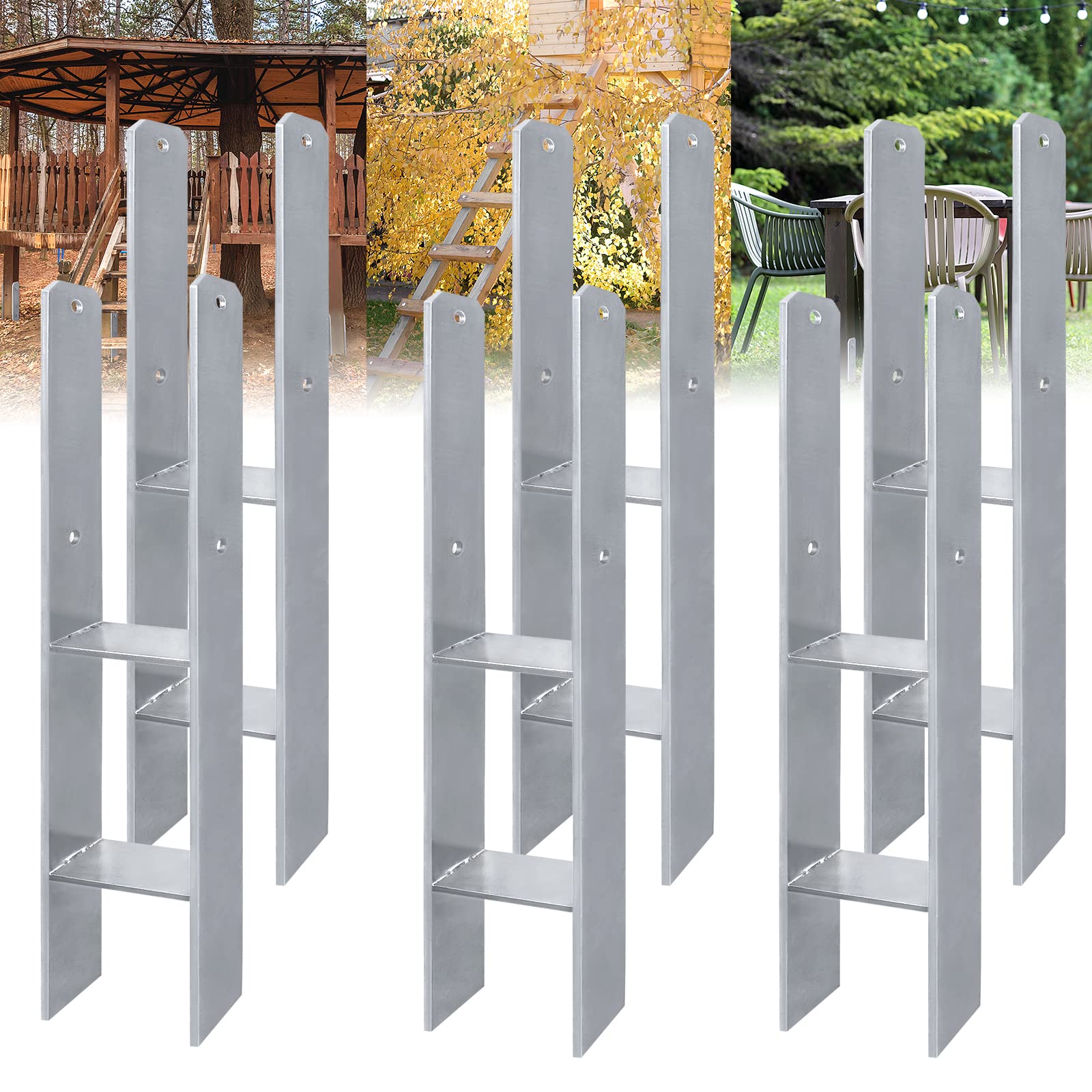ACXIN Set di 6 supporti per pali ad H, in acciaio inox con rivestimento, per installazioni fisse all'aperto, 121 x 600 mm, 5 mm di spessore