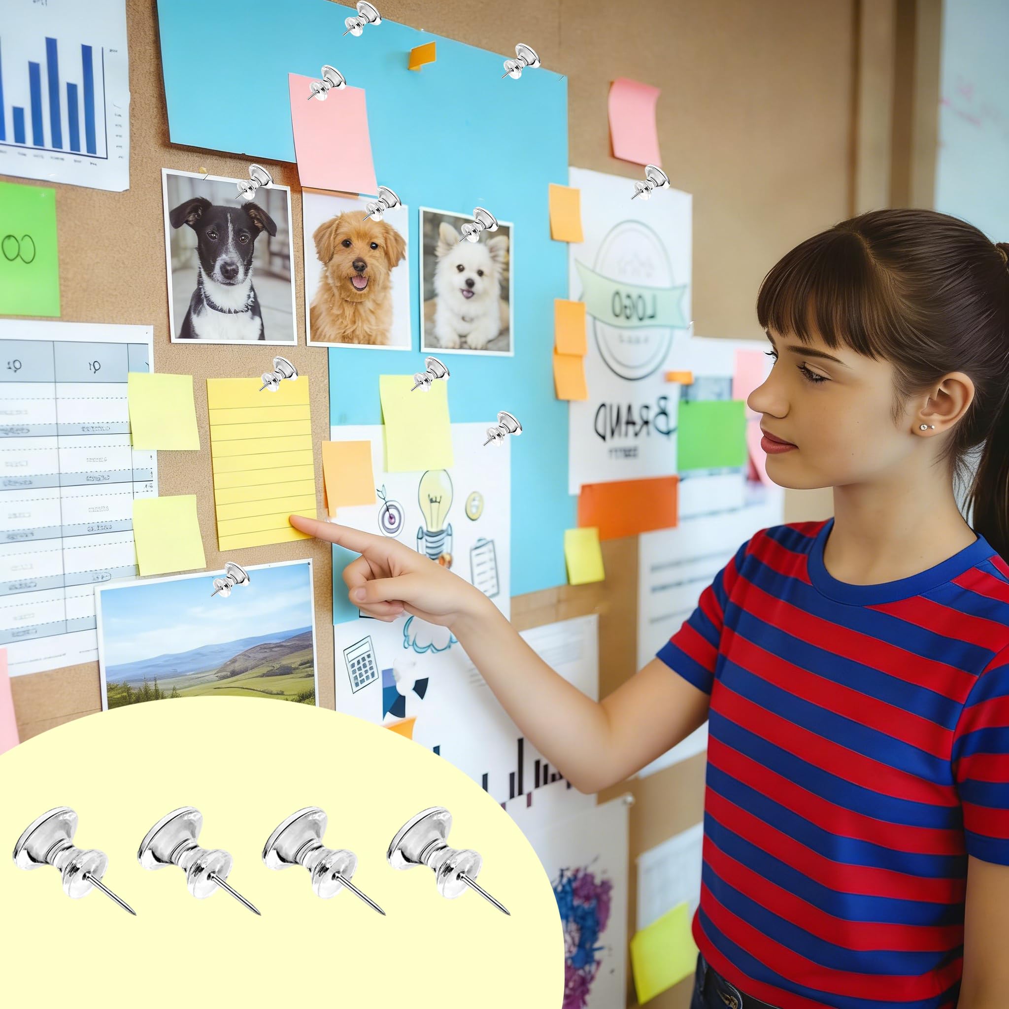 100 Stück große, transparente Pinnnadeln für Pinnwand – 2,5 cm übergroße Reißnägel für Wand, Korktafel, Fotos, Büro- und Schulbedarf