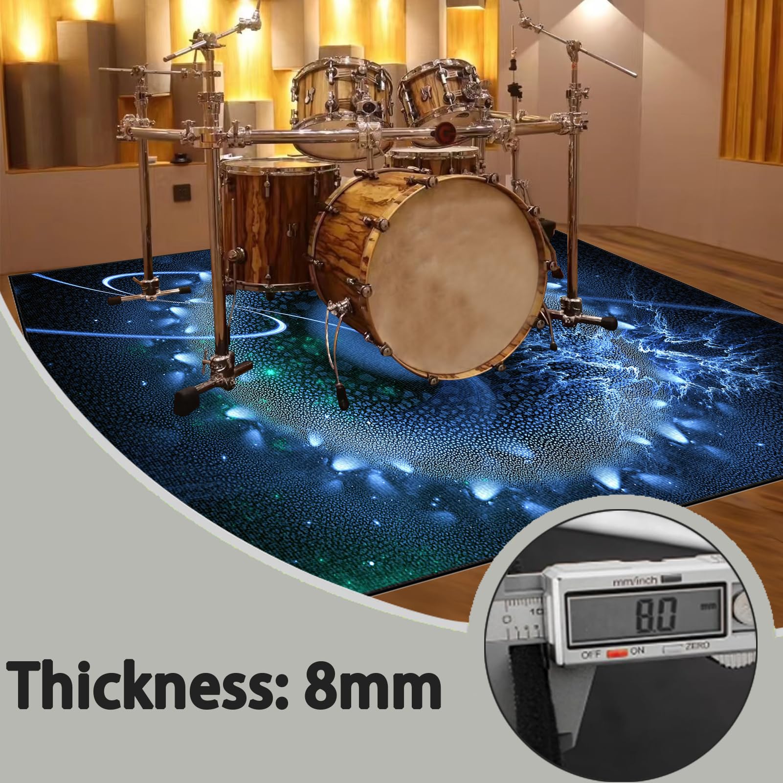 210 x 180 cm Antypoślizgowa mata do perkusji akustycznej mata jazzowa, profesjonalna dźwiękoszczelna mata bębnowa do dużych skarbów i innych instrumentów muzycznych mata bębnowa