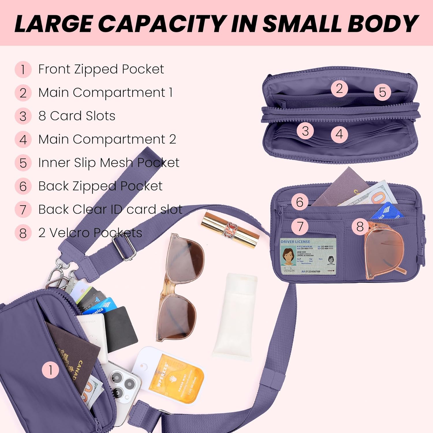 VONAL Wristlet Wallets for Women, RFID Wristlet Purse Built in Wallet, Small Nylon Crossbody Bags, Credit Card Holder - Image 4