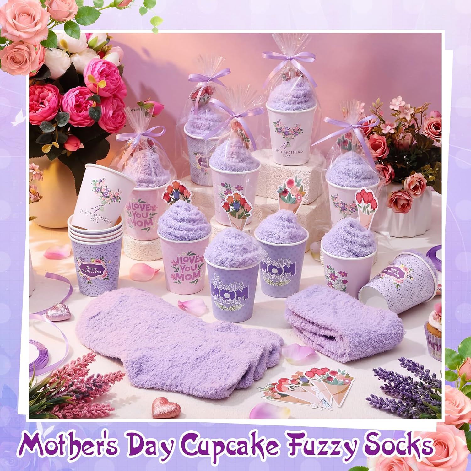 Cutecrop 20/30 Pairs Mother's Gifts Cupcake Fuzzy Socks Bulk for Women DIY Socks Gift for Coworker Church Scripture Party