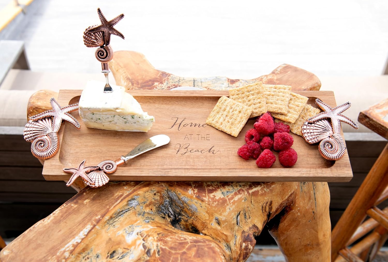 Pavilion - Home at The Beach - 14.25" Serving Tray Charcuterie Board Beach Waterfront Ocean Seaside Coastal Nautical