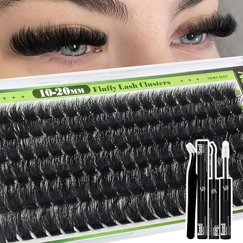 Fluffy Lash Clusters Kit 200D Volume Lash Extension Kit Long 10-20MM Eyelash Clusters Thick Mink Lash Cluster D-curly Individual Lashes Kit by Newcally