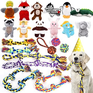 SHARLOVY Large Dog Chew Toys, Tough Dog Toys for Aggressive Chewers Large Breed, Dog Squeaky Toys for Small Dogs,Stuffed Animal Puppy Toys Set of 21