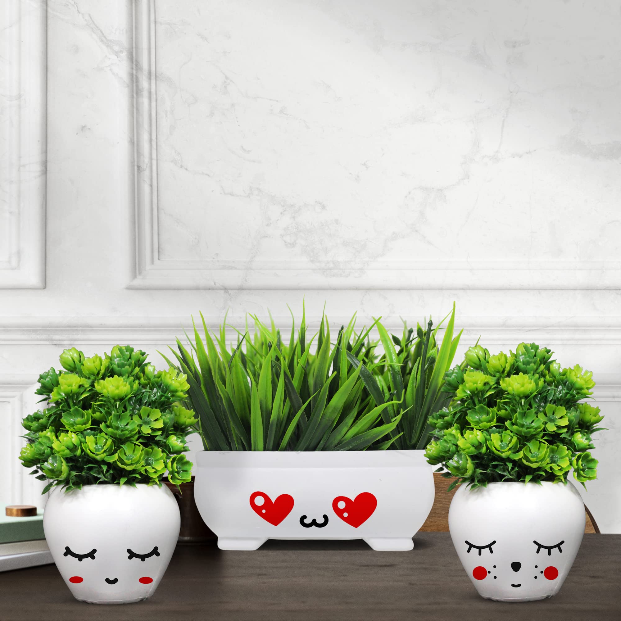 Kawai Homes Artificial Plants for Home Decor Living Room with Cute Pot for Indoor Decoration (Green, 3 Pieces)