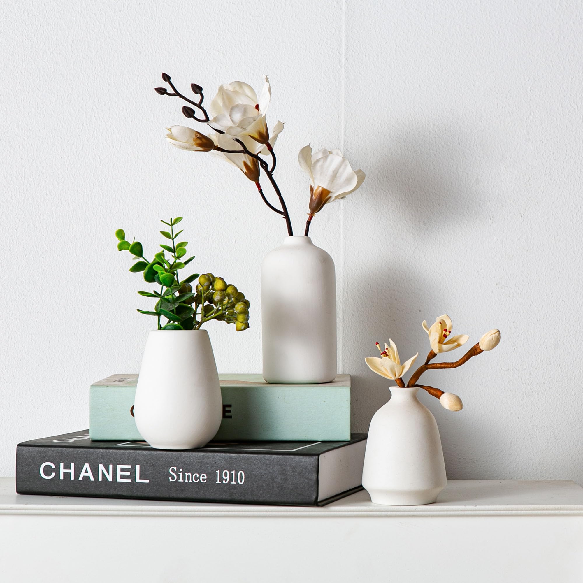 Tanvecle Weiße Keramik Knospenvase 11er Set, Kleine Vasen für Pampasgras, Blumen, Mini Vasen für Moderne Wohnkultur, Minimalistische Dekor, für Wohnzimmer, Esstisch & Regale