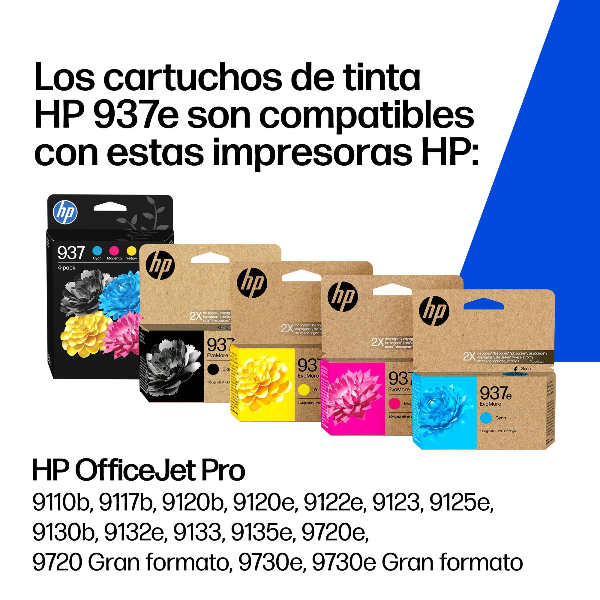 HP 937e Cian, Cartucho de Tinta Original, EvoMore, Alta Capacidad | Compatible con impresoras OfficeJet Pro Serie 9100 y 9700, 1650 páginas (4S6W6NE)