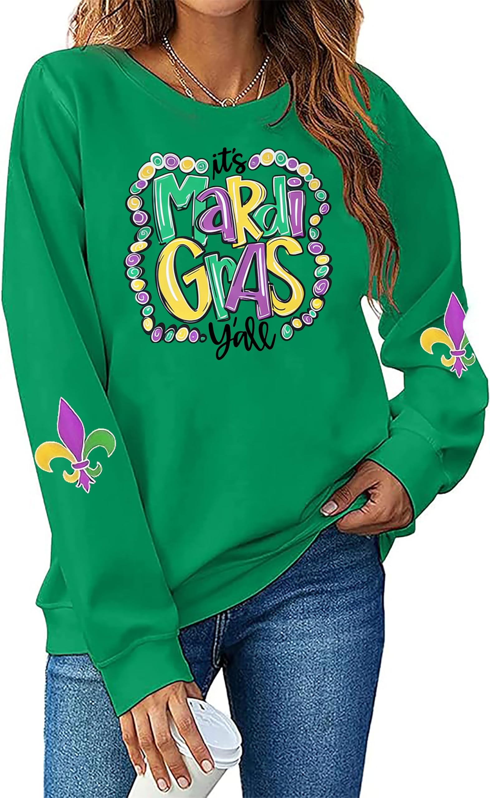 Women Mardi Gras Sweatshirt It's Mardi Gras Y'all Carnival Pullover Top Fat Tuesday Casual Long Sleeve Shirt-picture-17