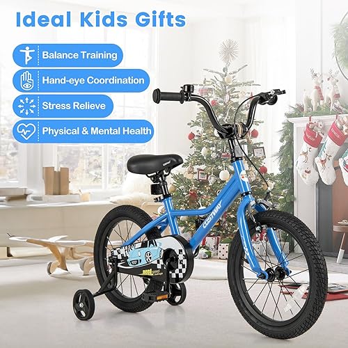 Miniatura 7 de COSTWAY Bicicleta para niños de 12, 14, 16, 18 pulgadas, bicicleta de entrenamiento para niños y niñas con ruedas de entrenamiento extraíbles,