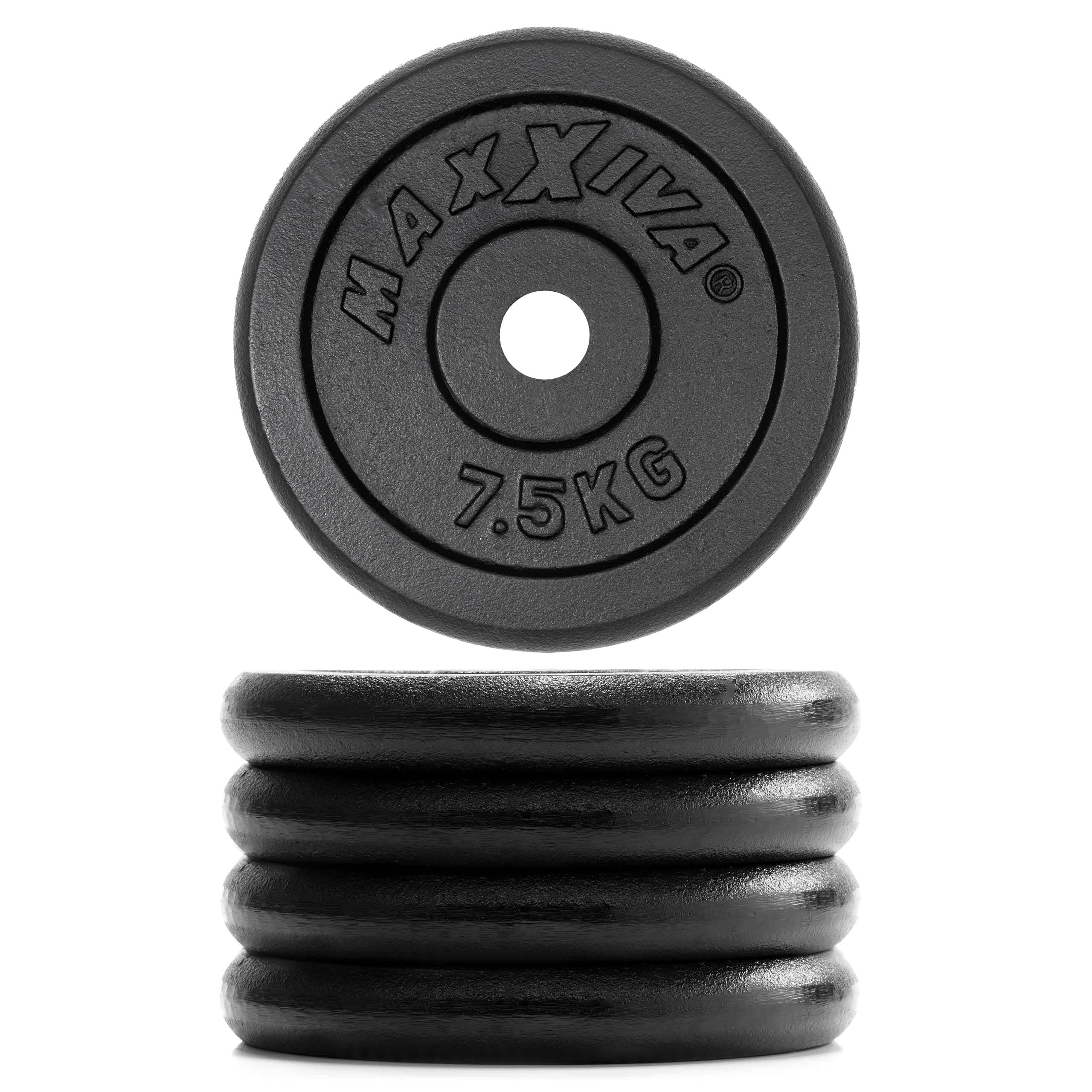 Hantelscheiben 4 Set Gewichtsplatte je 7,5 kg Gusseisen schwarz 30 kg Fitness Krafttraining Bodybuilding Workout Gewichtheben Reha
