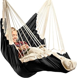 EXTIRIO Hanging Hammock Chair Swing with Footrest - Indoor Outdoor Durable 440 lbs Capacity - Easy Setup Kit