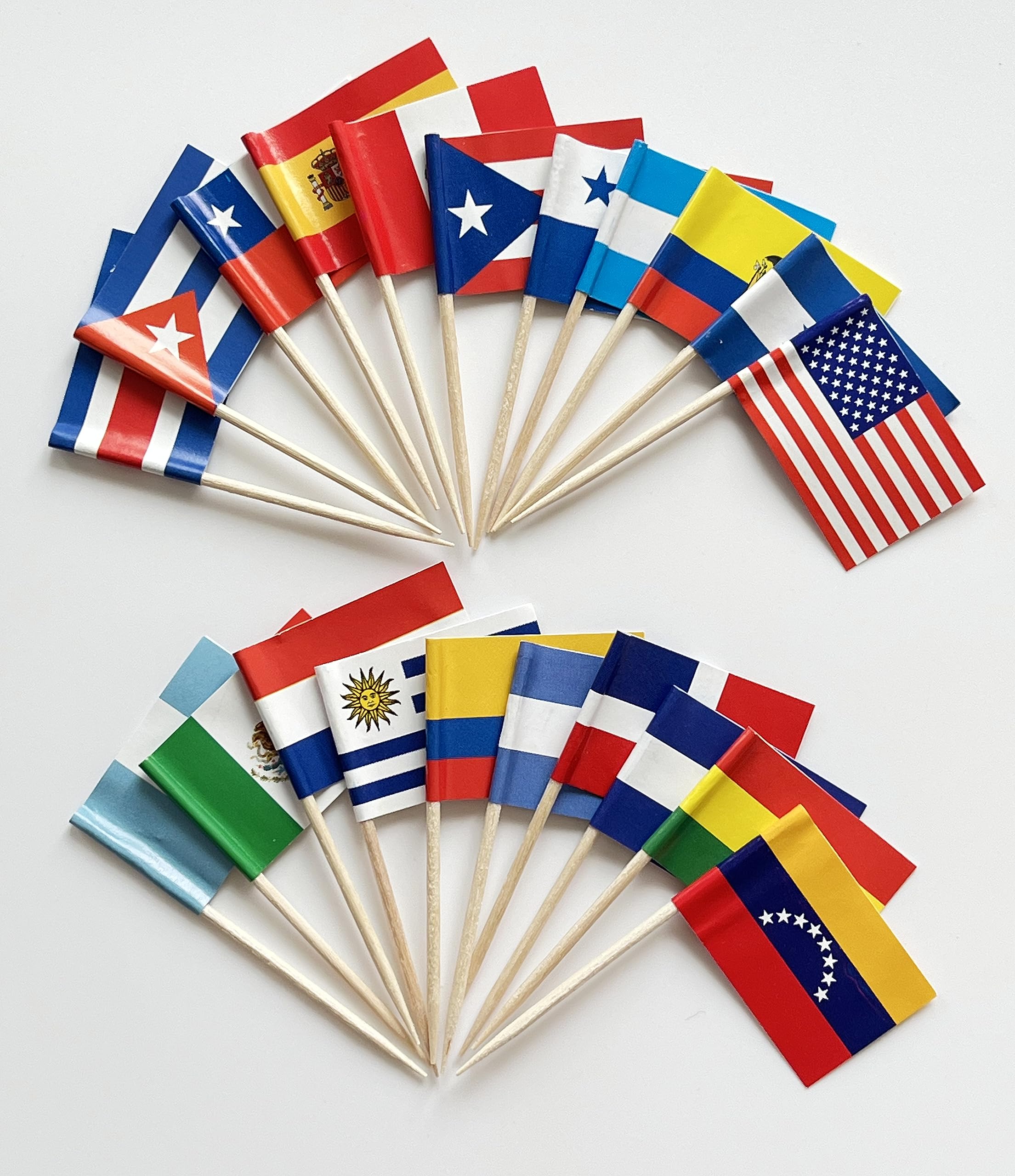 CANTENDO 105 Pcs Latin America 21 Countries Toothpick Flags, Mini Stick Cupcake Toppers, Spanish Language Speaking Assorted Latino Party Decoration Celebration Cocktail Food Bar Cake Flags