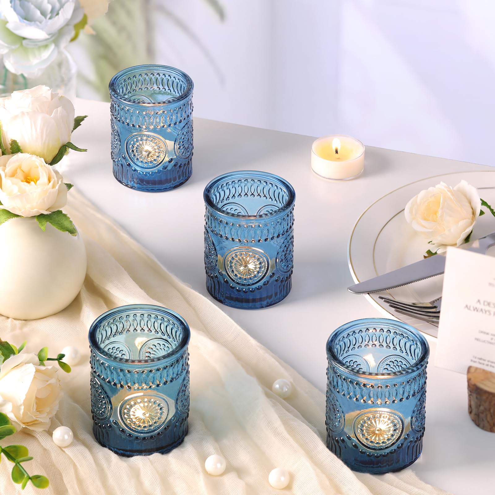 Lanttu Lot de 12 photophores en verre vert pour centres de table de mariage, fêtes d'anniversaire, décoration d'intérieur et décoration de vacances