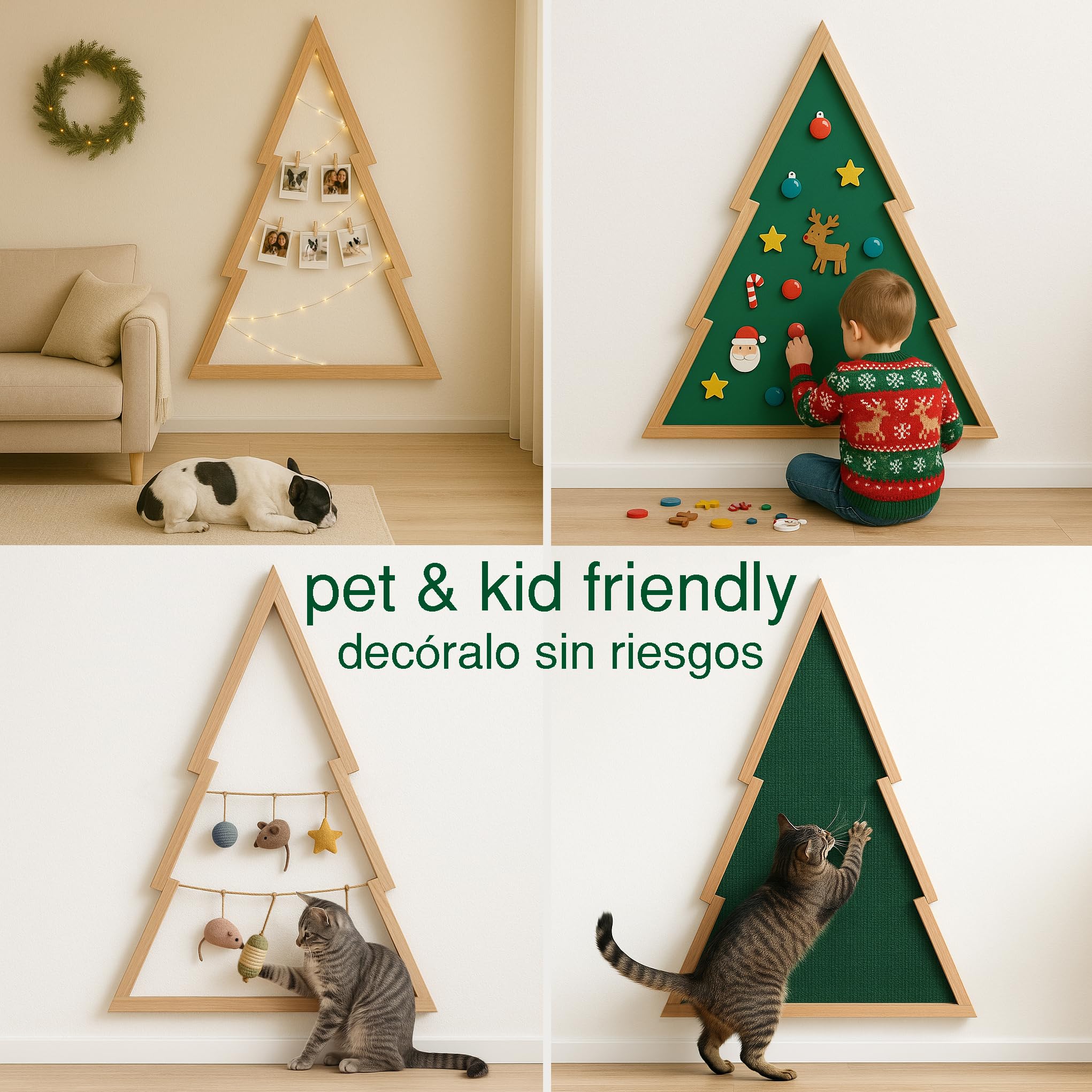 Arbol de Navidad de Madera, con Forma de Abeto, en Pino Natural, para Suelo y para Colgar (180 cm)