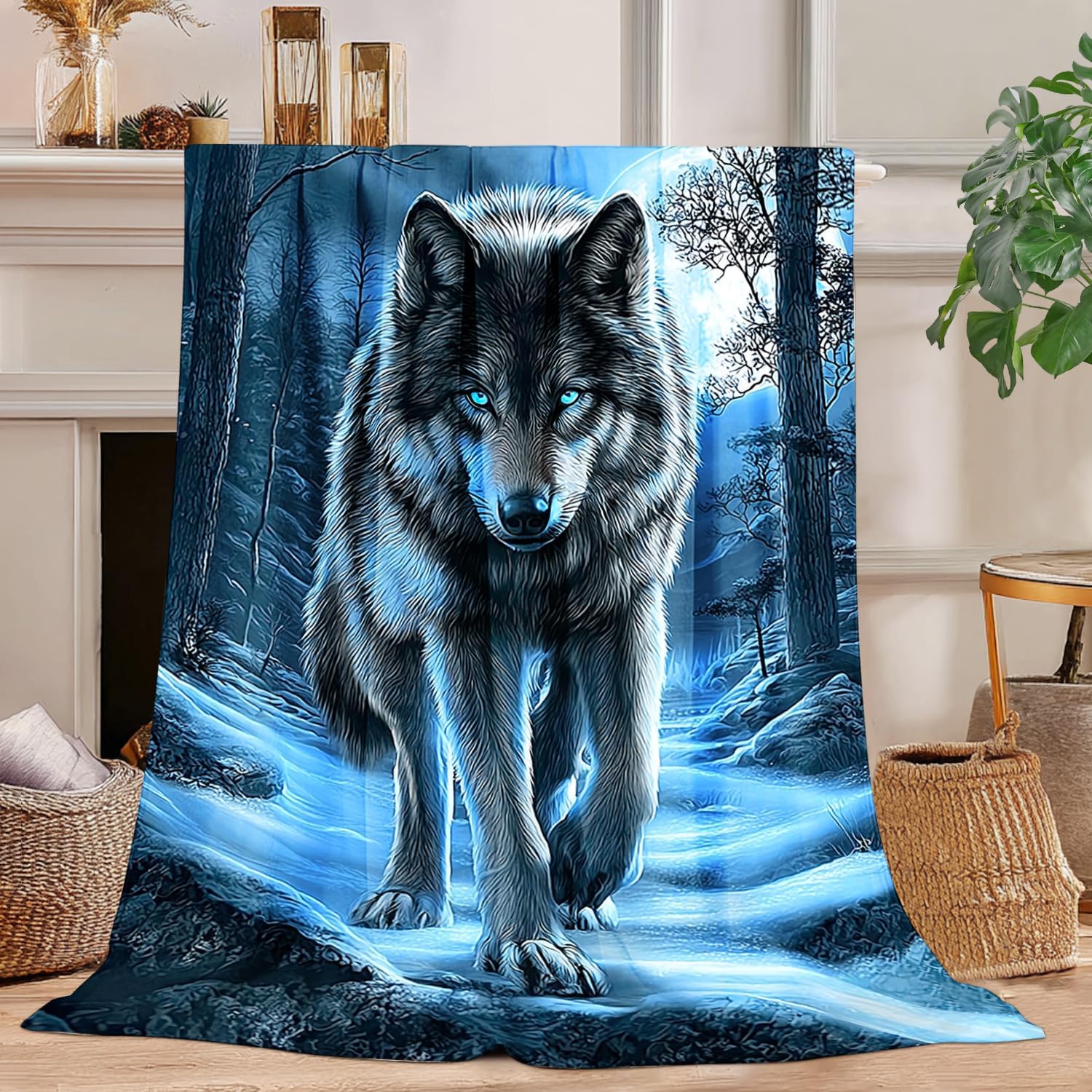 Wolf Blanket Wolf Decor Cozy Animal Throw Super Soft Plush Flannel Fleece Blanket Gift for Kids Adults Men Women Ultra Warm & Lightweight Flannel, 50"X40"