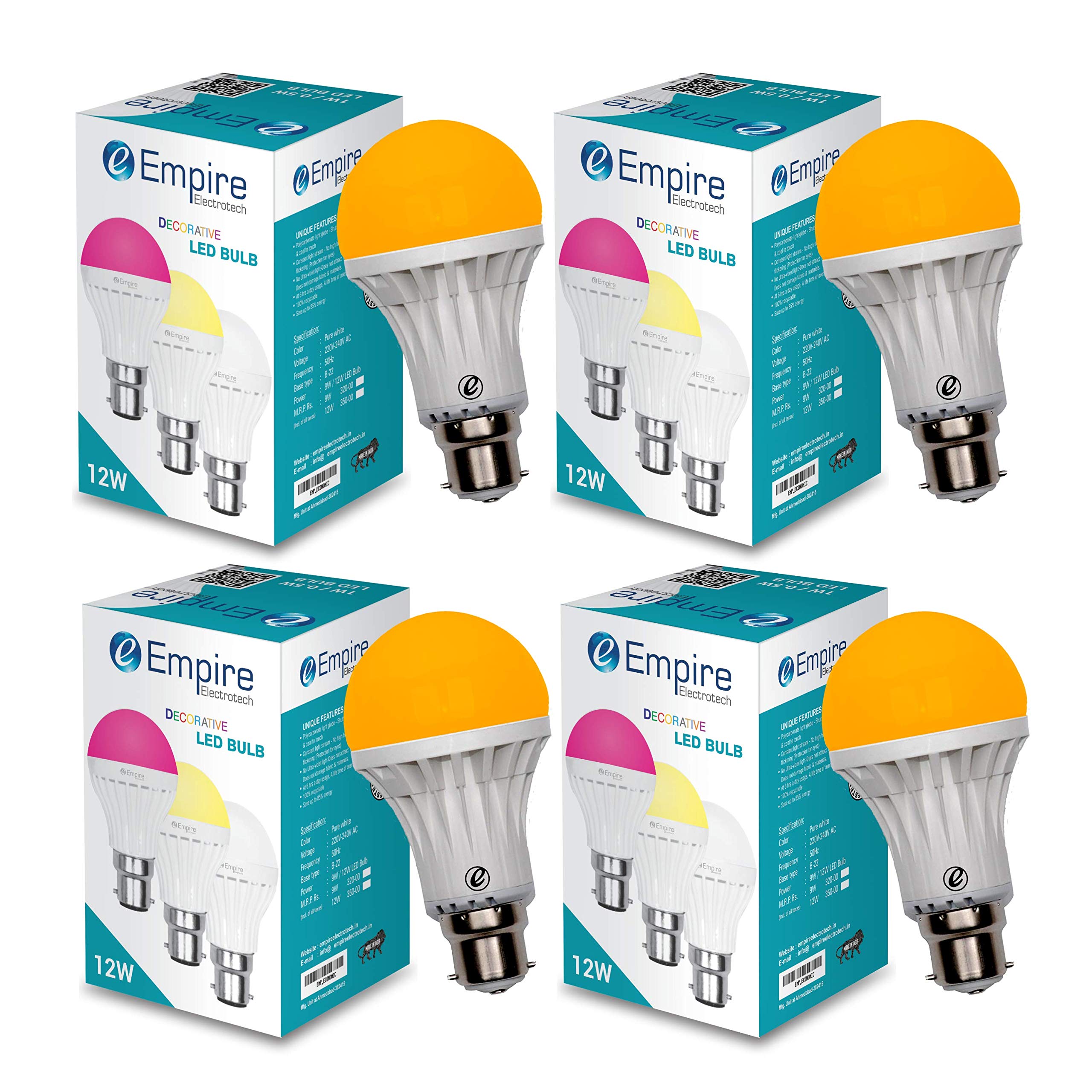Orange Colour LED Bulb 12W Pack of 4
