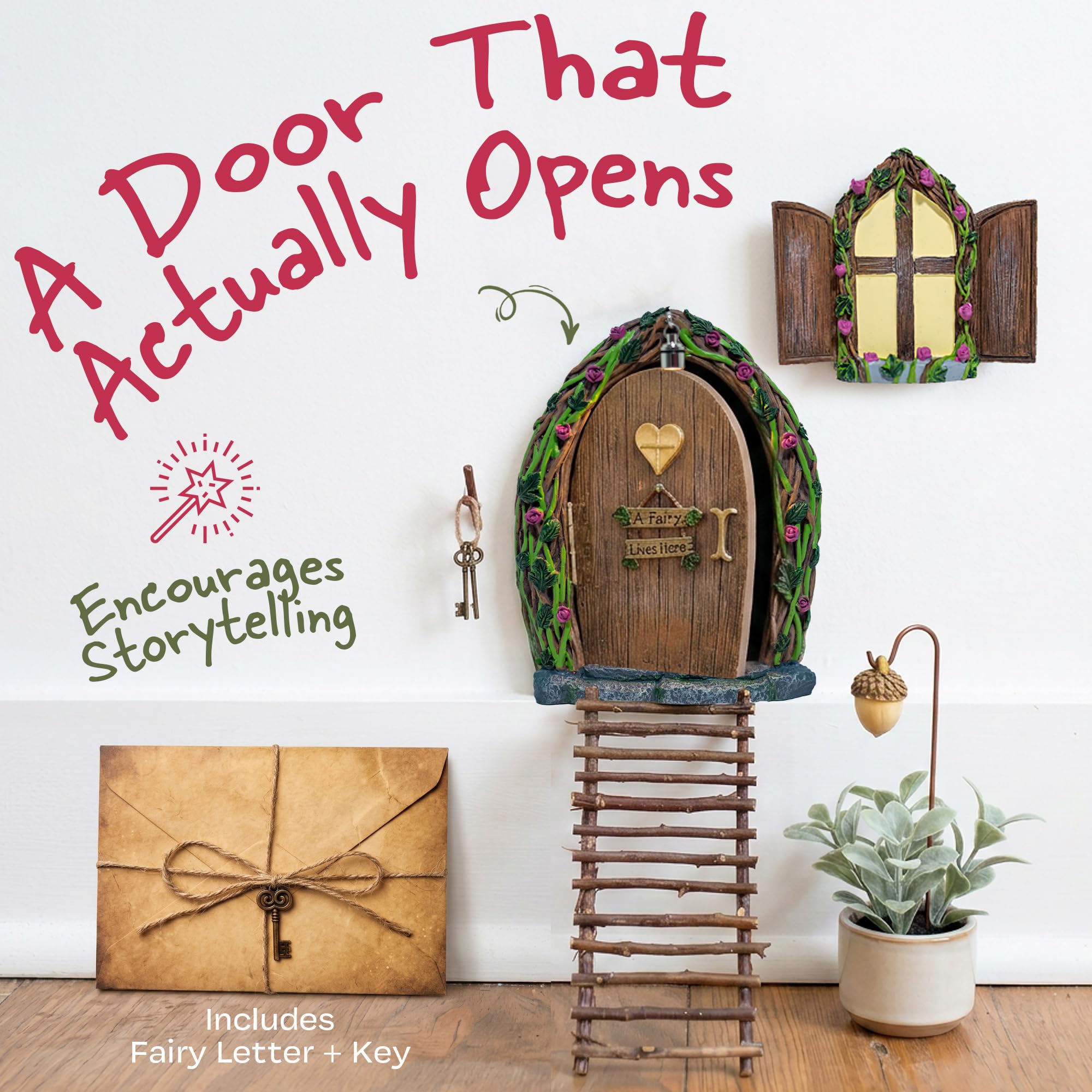 Tree Poetry Juego de Puerta y Ventana de Hadas para árboles, Kit de jardín de Hadas con luz, decoración