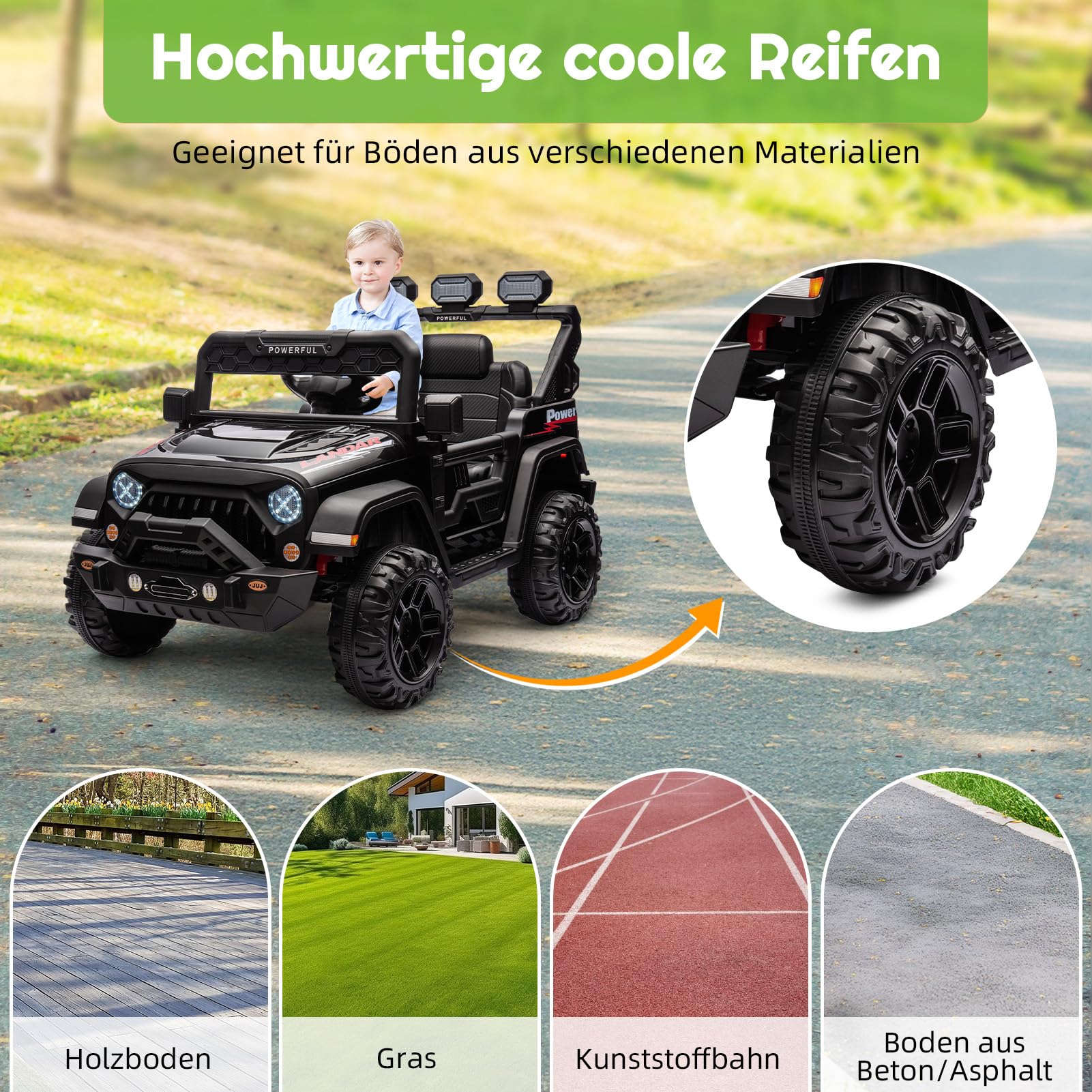 HAUSPROFI Kinder Elektroauto, 12V 7Ah,3-Gang Elektroantrieb, 2 Fahrmodi, Kinderauto Elektrisch mit Fernbedienung,LED-Lichtern, Musik, Sicherheitsgurt, Elektroauto für Kinder ab 1-8 Jahren(Schwarz) - 4