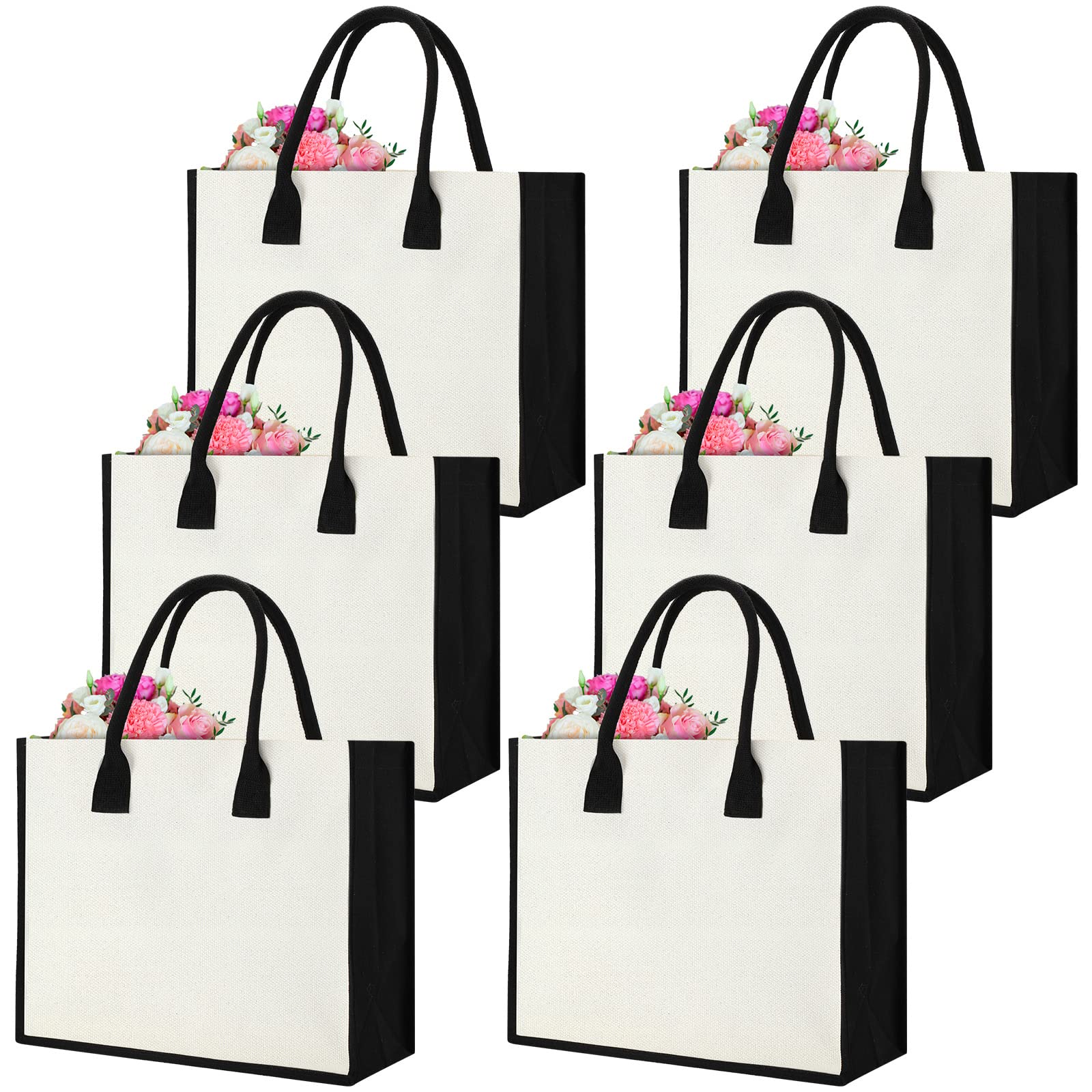 5 Pcs Bridesmaid Bags Bulk Initial Canvas Tote Bags with Handles Personalized Beach Canvas Bag for Wedding Mother Teacher Bride Friend College DIY (Black Edge)
