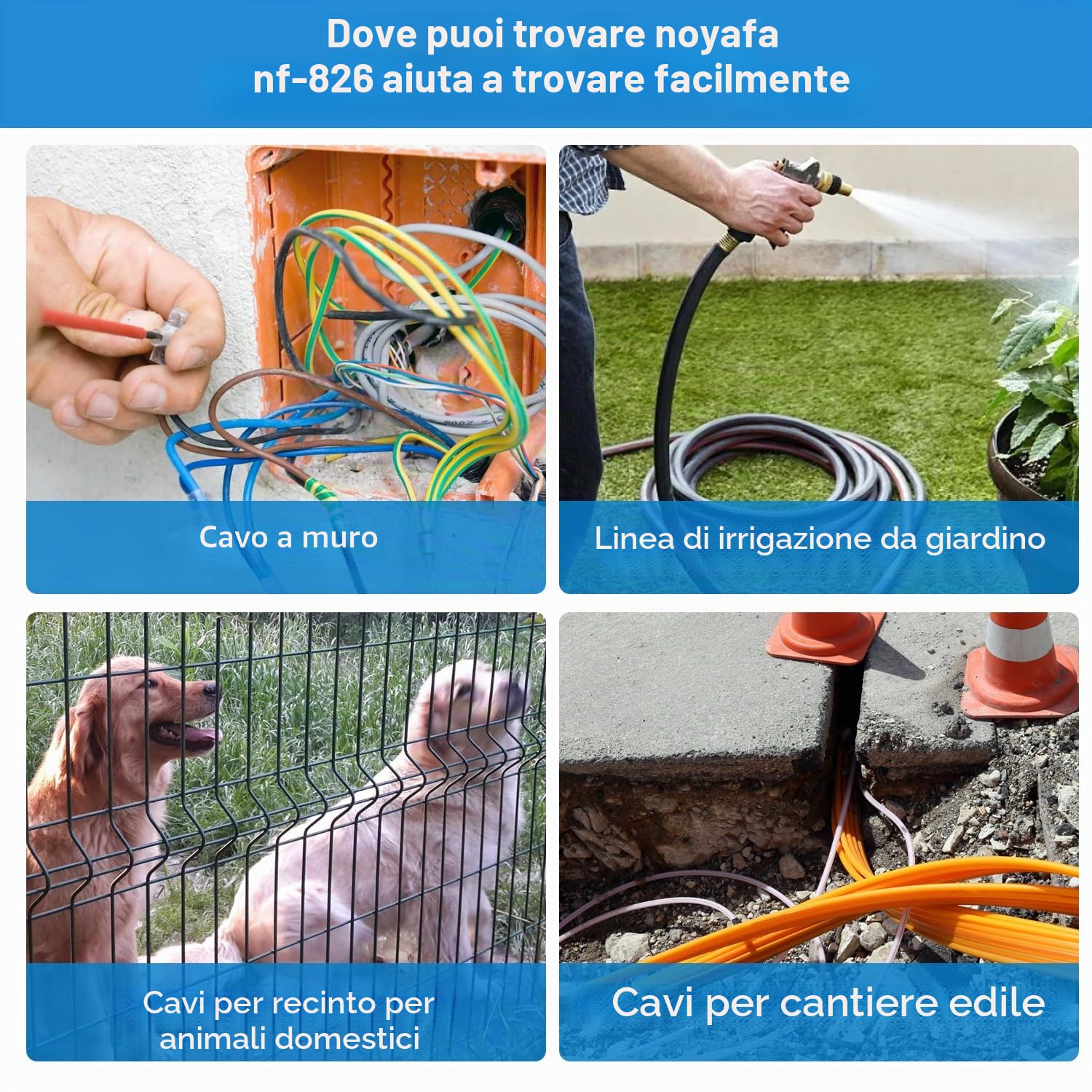 NOYAFA NF-826 Rivelatore Sotterraneo Localizzatore, Tracciatore di Cavi e Circuiti, Rilevatore Cavi Muro e Interrati, Sensibilità Regolabile, Wire Tracer per Casa, Giardino, Elettricisti
