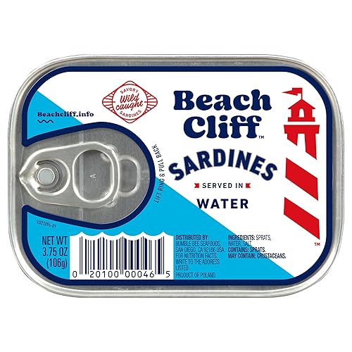 Miniatura 23 de Beach Cliff Sardinas enlatadas capturadas en la naturaleza en agua, sin sal añadida – Alta en proteínas, aptas para dieta Keto, sin gluten –