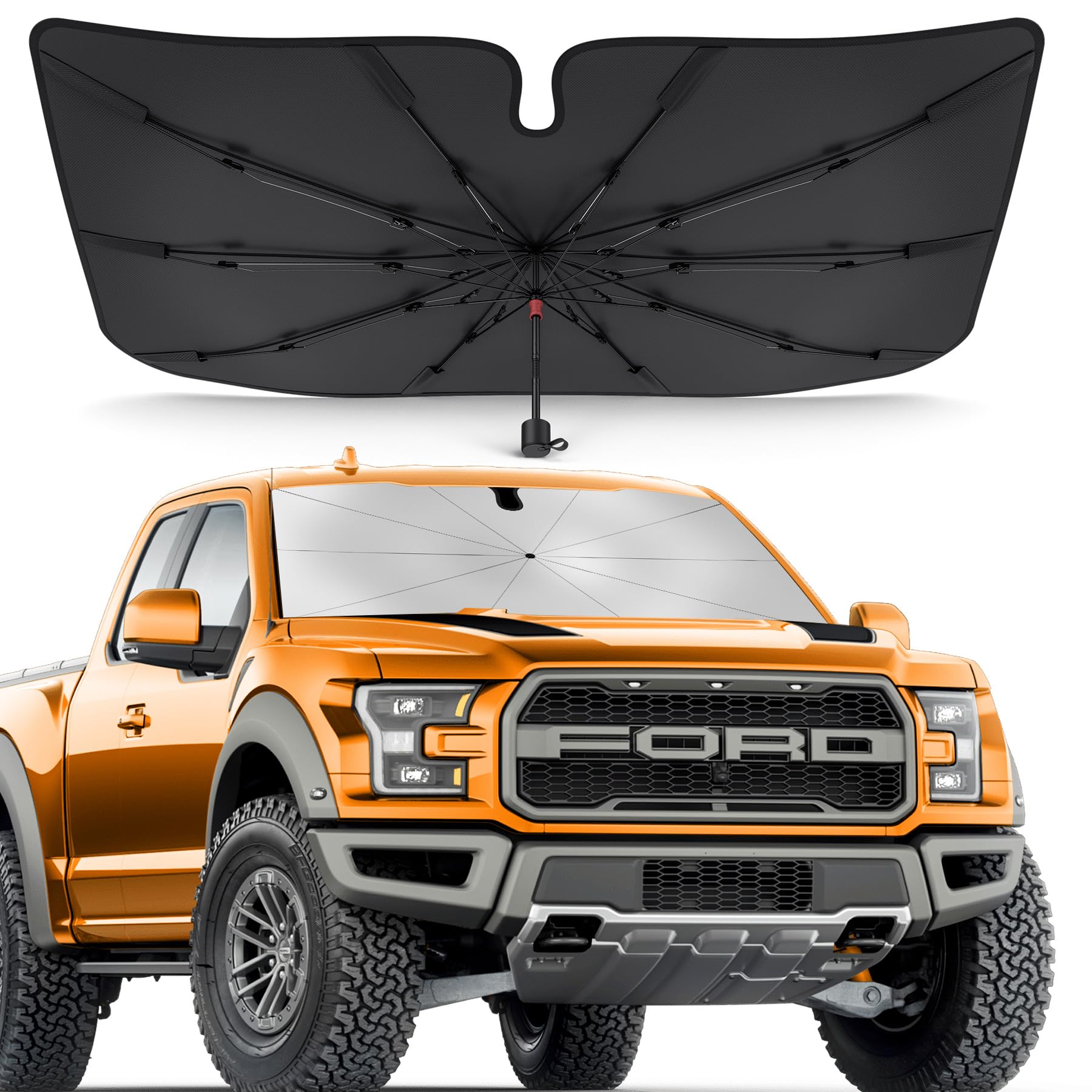 [2025 Updated] Bolamp Car Windshield Sun Shade, [Effective Keep Cool] Spring Structure Umbrella Sunshade for Automobile Windshield, Protect Cars Interior from Sun Rays, Heat Damage - Large