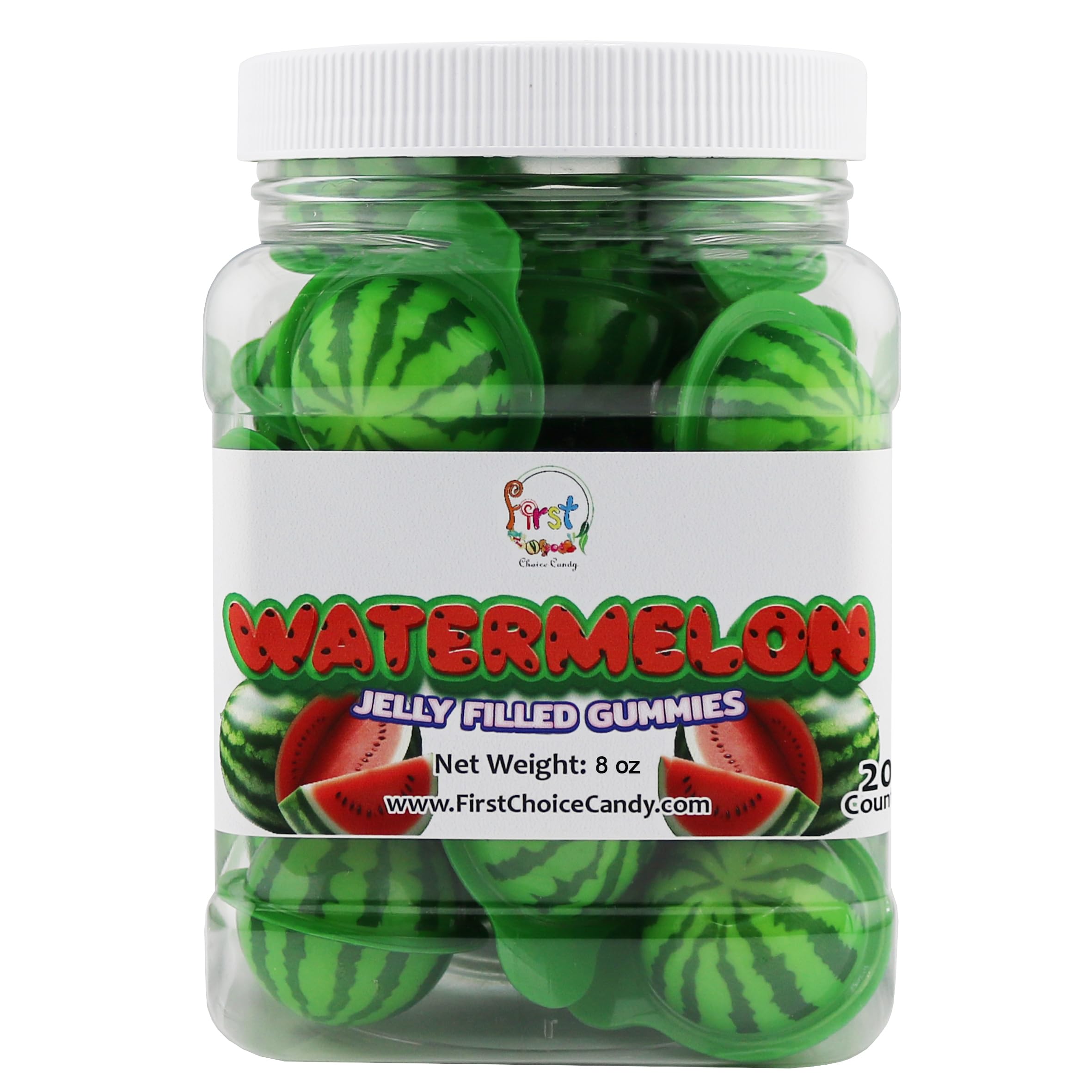 FirstChoiceCandy Jelly Filled Gummies - Assorted Flavor Gummy Filled Candies - Filled With Fruit Jams - 20 Pieces In Resealable Jar (Watermelon)