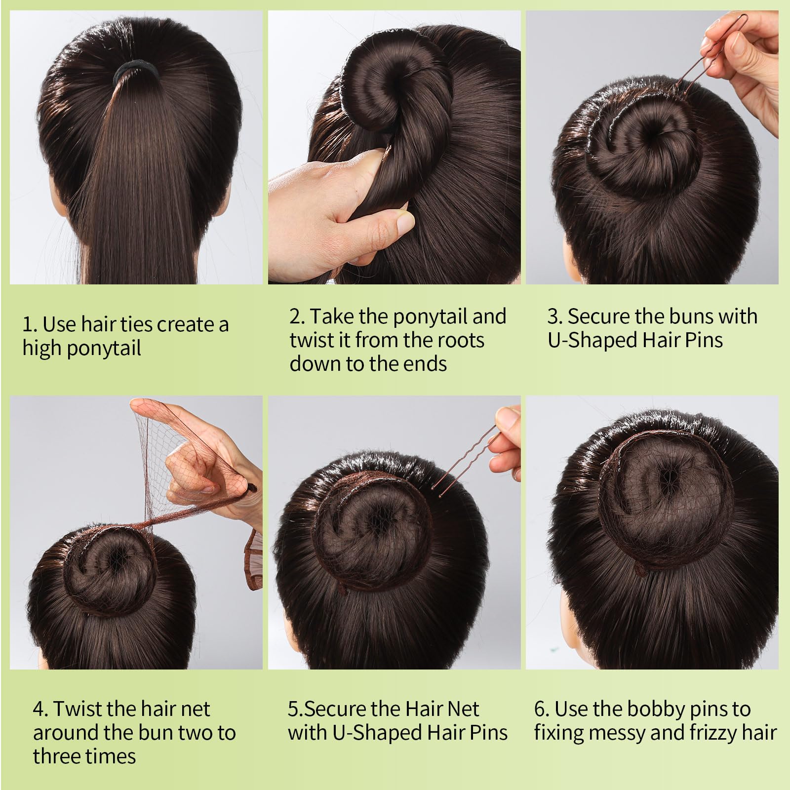 Kit de accesorios para el cabello de baile, material de danza de ballet, redes para el pelo para moños, horquillas marrones, lazos elásticos transparentes para el cabello, para competición de 7