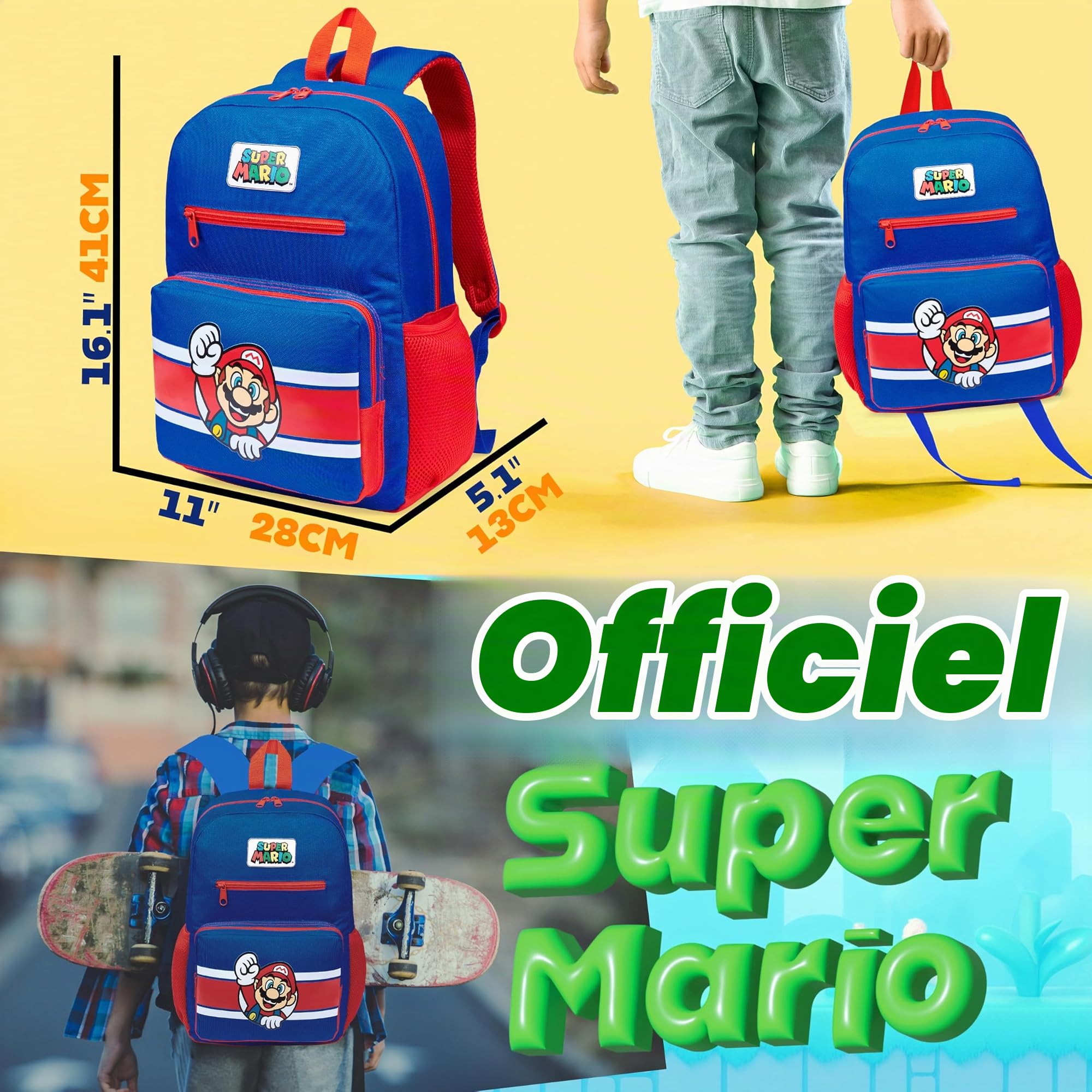 Super Mario Sac a Dos Enfant Garçon Fille Cartable Scolaire 6 Compartiments Sac Primaire Voyage Rentrée Cadeau Gamer