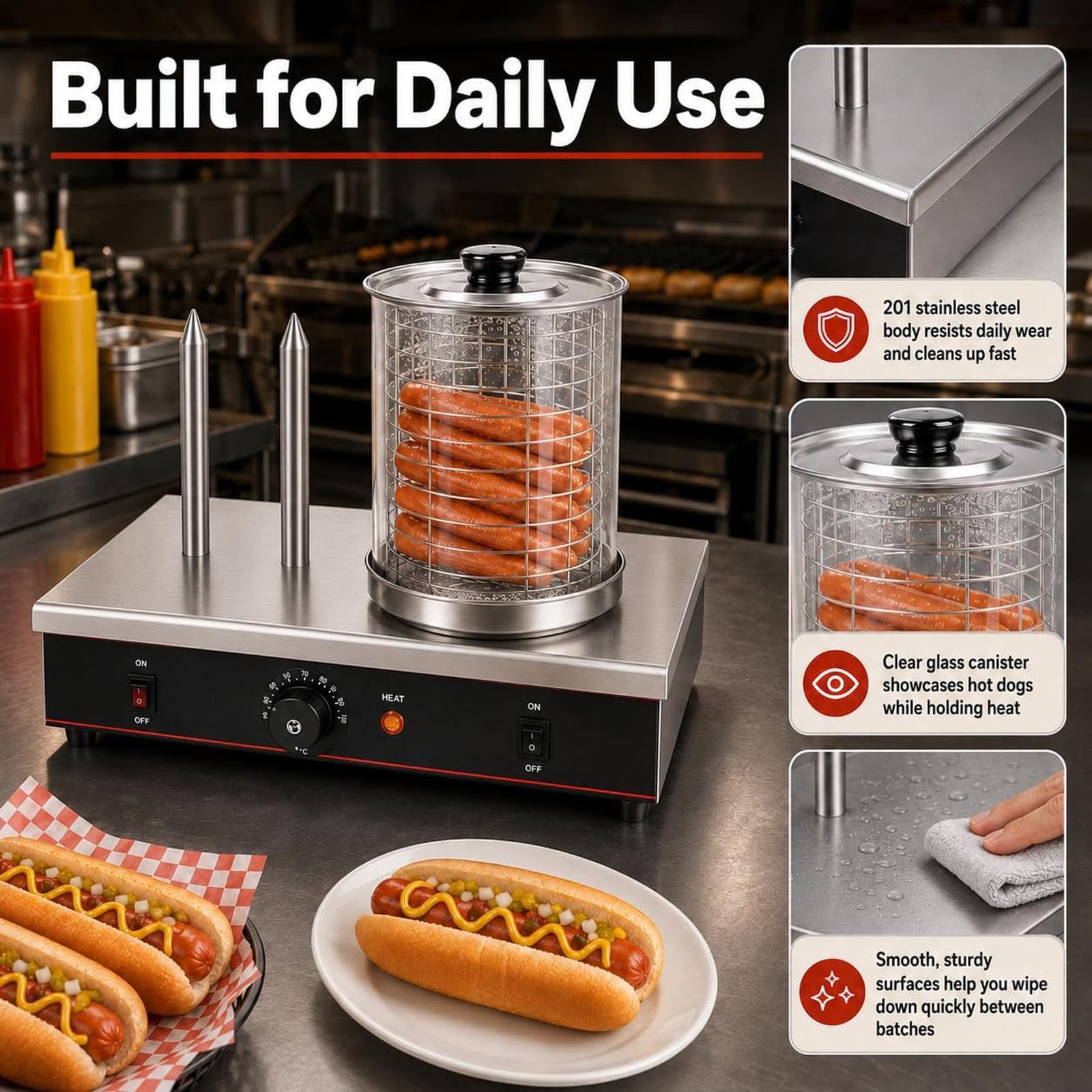 Appareil électrique à hot-dogs et réchauffe-pain, machine à hot-dogs