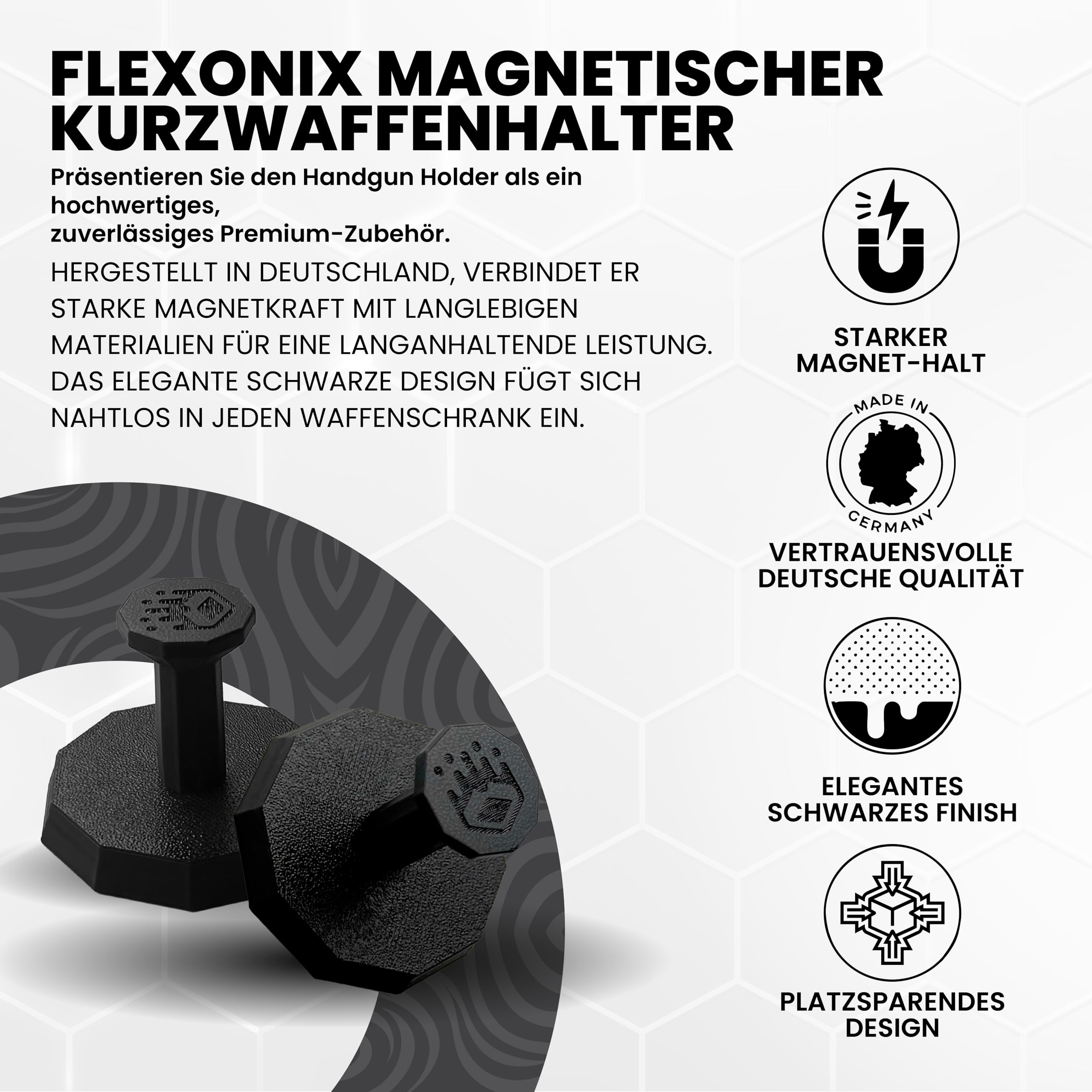 Magnetischer Pistolenhalter für Kurzwaffen – Starker Waffenmagnet für Waffenschrank & Tresor – Universal Halterung für Pistolen – Sicher, platzsparend, Made in Germany – 2-teiliges Set