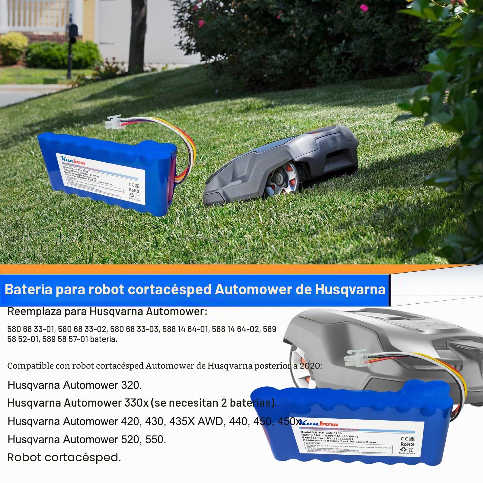Batería de repuesto para robot cortacésped Husqvarna Automower 320, 330X, 420, 430, 430X, 440, 450X, 520, 550, robot cortacésped, repuesto para batería Husqvarna Automow 580 68 33-01,580 68 33