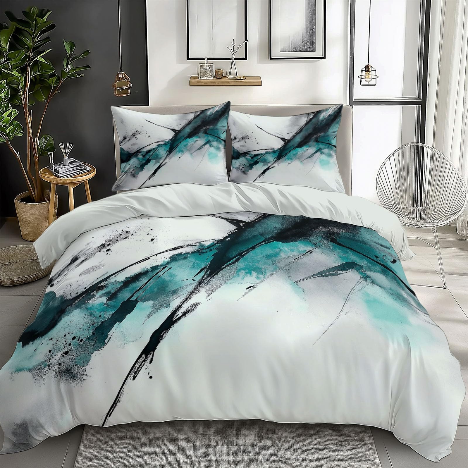 Funda Nordica para Cama 180 Pintura De Tinta De Arte Abstracto Microfibra Suave Juego de Funda Edredónes 240x260 cm y 2 Funda de Almohada 50x75 cm, Juego de Ropa de Cama